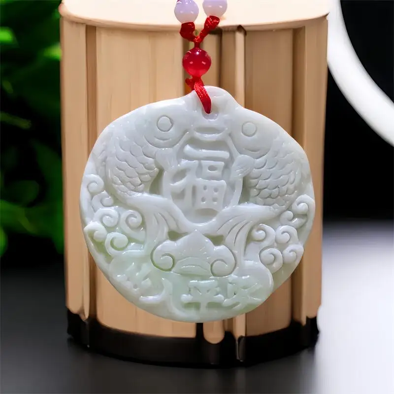 

Ожерелье из натурального белого нефрита с подвеской в виде карпа, дизайнерские резные ювелирные изделия, талисманы, камень, винтажные аксессуары, амулет, мода