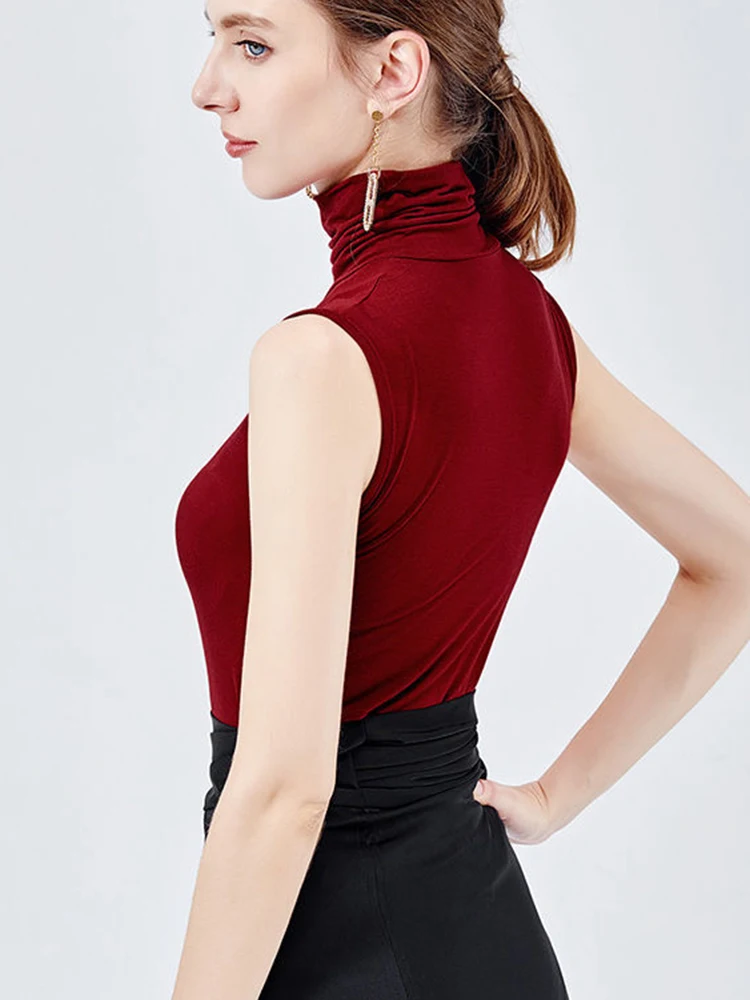 Sexy schlanke Damen Tanktops Sommer neue Roll kragen pullover ärmellose gestrickte elastische Bottom ing Shirt weibliche solide Top – Detail 10