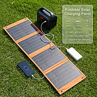 Chargeur solaire portable pliable avec charge rapide QC3.0, sortie USB Type-C et DC pour l'alimentation des téléphones, ordinateurs portables, camping et randonnée en extérieur. 1