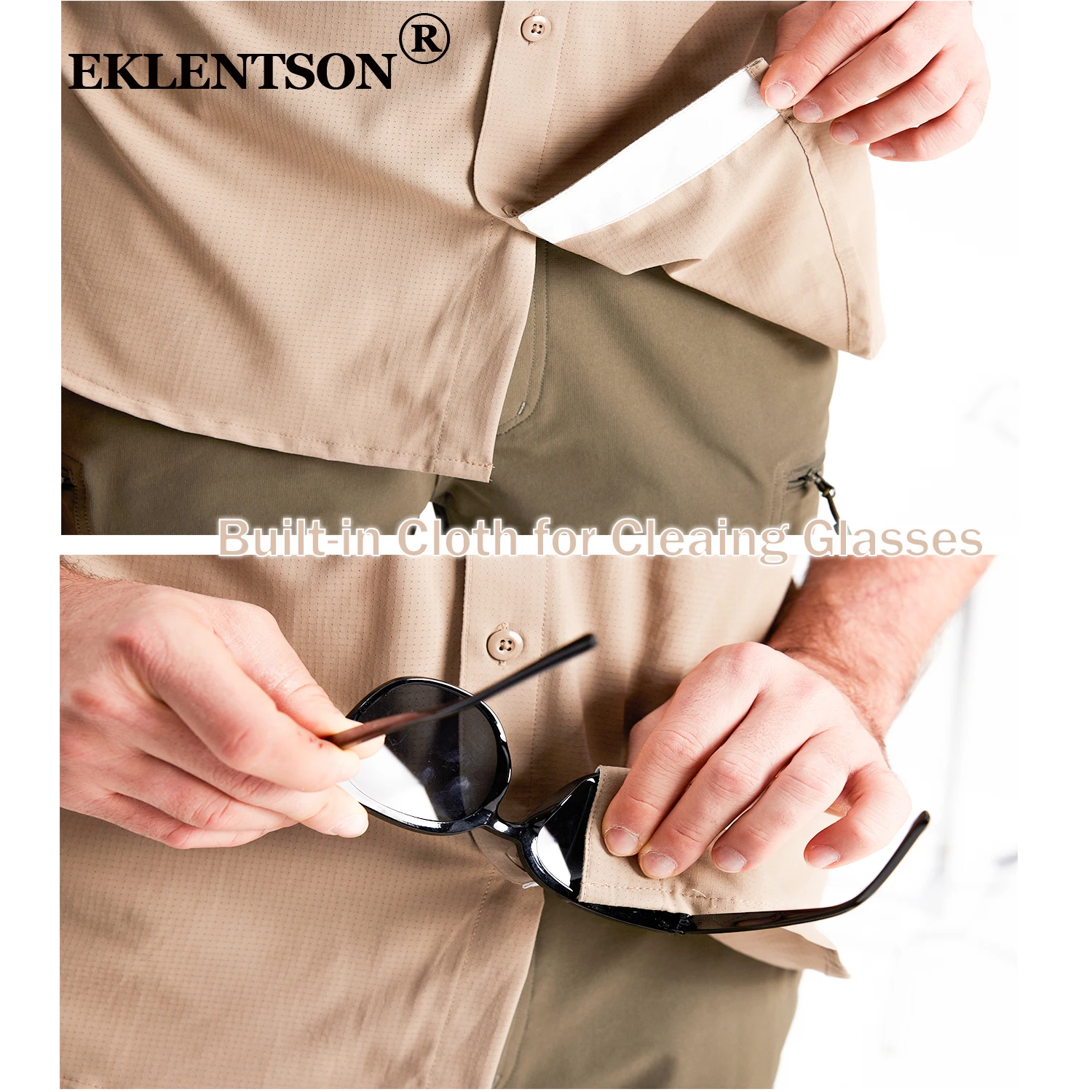 EKLENTSON Angelhemden für Herren, langärmelig, Sonnenschutz, UPF 50+, leicht, schnell trocknend, atmungsaktiv, Knopfhemd, Wander-Safari – Detail 10