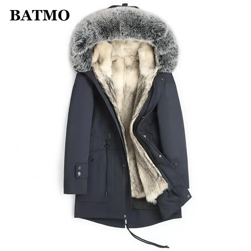 

BATMO 2022 new arrival winter high quality 100% natural real wolf fur liner parkas men,fur jackets men,1126