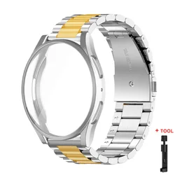 Premium Stainless Steel Bracelet & TPU Cover for Galaxy Watch - Enhanced Band with Metal Strap (Silver gold)