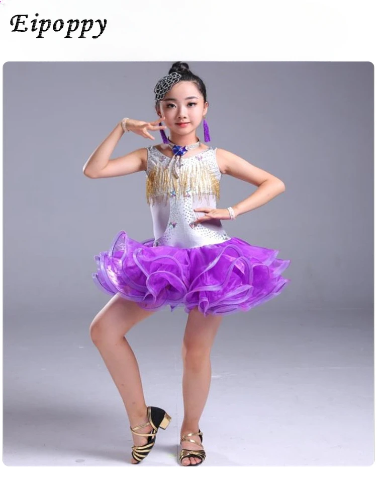 

New Latin Dance Dress Children Practice Clothes Summer Girl Costume Sleeveless Large Girls Latin Dance Skirt
