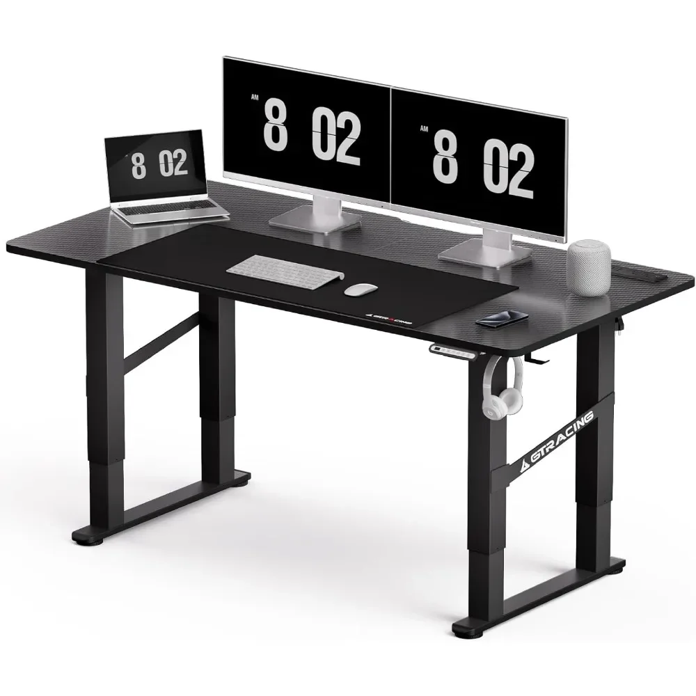 4 Legs Standing Desk with Dual Motor, 55 x 28 Inch Adjustable Height Desk with Power Outlets & LED Lights 2