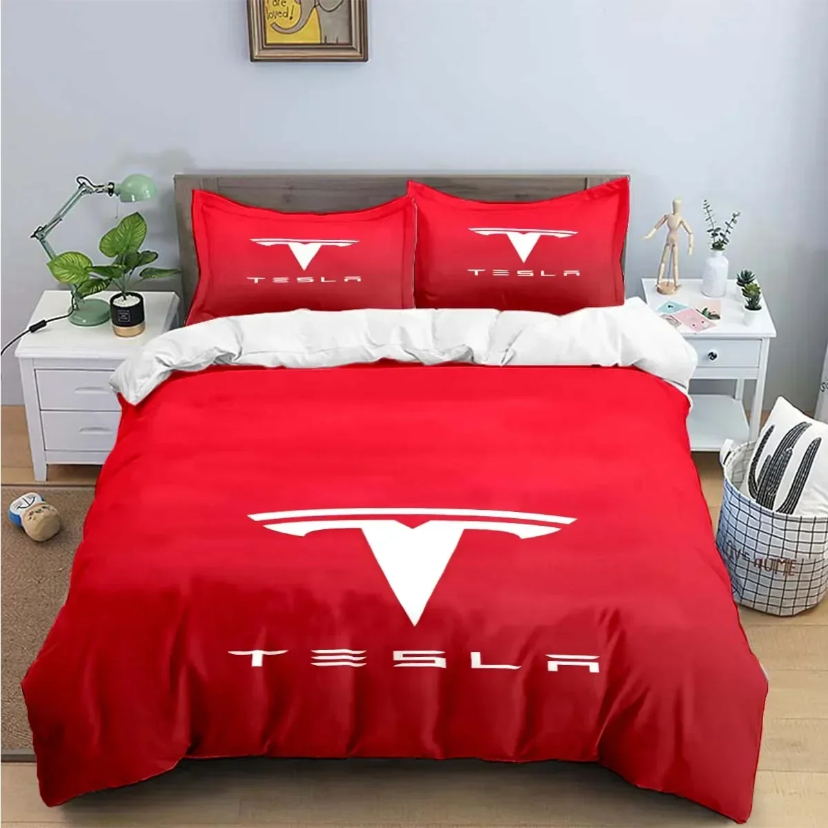 T-Tesla Logo Print Bedding Sets Exquisite Bed Supplies Set Duvet Cover Bed Comforter Set Bedding Set Luxury Birthday Gift 4