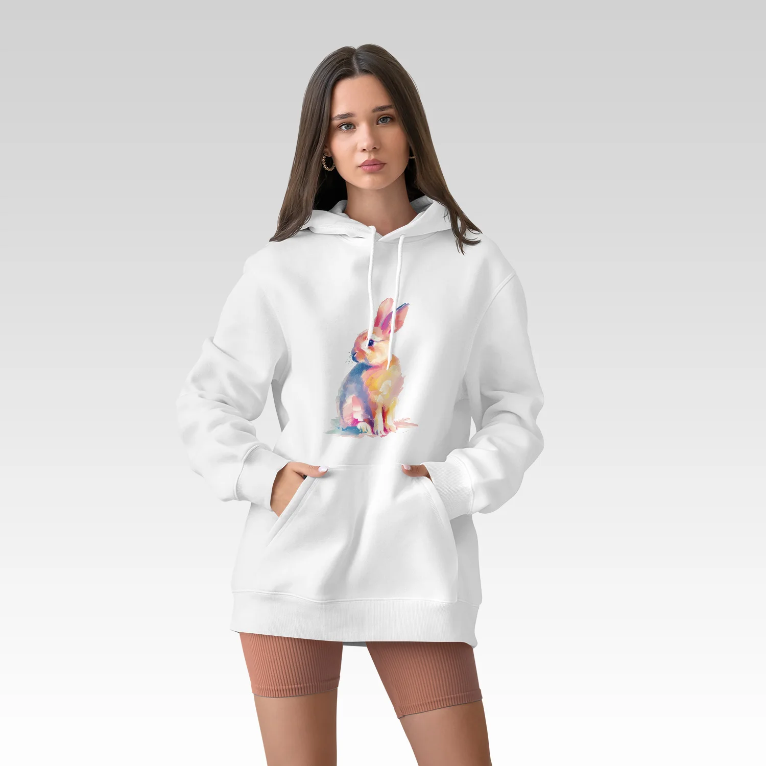 Fseonihk American White Hoodie Jacket for Women's 2024 Spring and Autumn New Print Lazy Style Versatile Top Y2k Sudaderas Hoodie