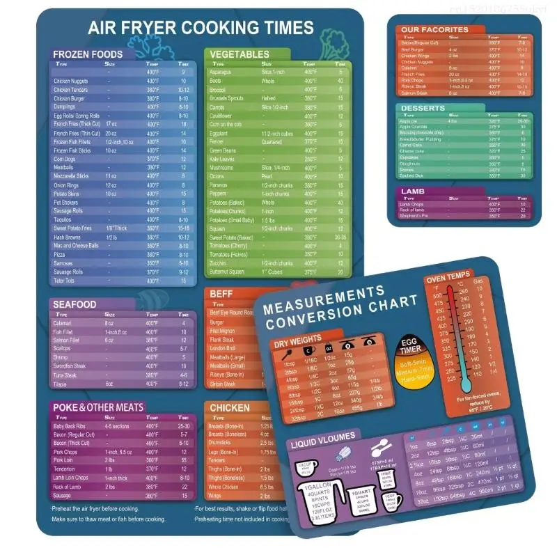 3 Pcs Kitchen Magnet Conversion Chart for Food Measuring Weight Temperature F1FB