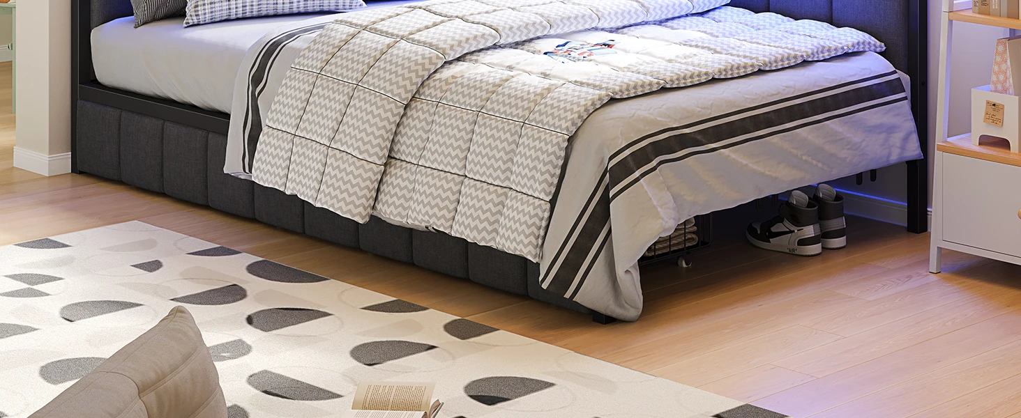 Corner Bed Frame Twin Size with LED Lights and Charging Station