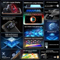 NEW Hotwav Cyber 13 Smartphone Android 14 8GB+128GB 10800mAh Smartphone 16MP+64MP Camera Camping Light 6.6" HD NFC Cellphones 2