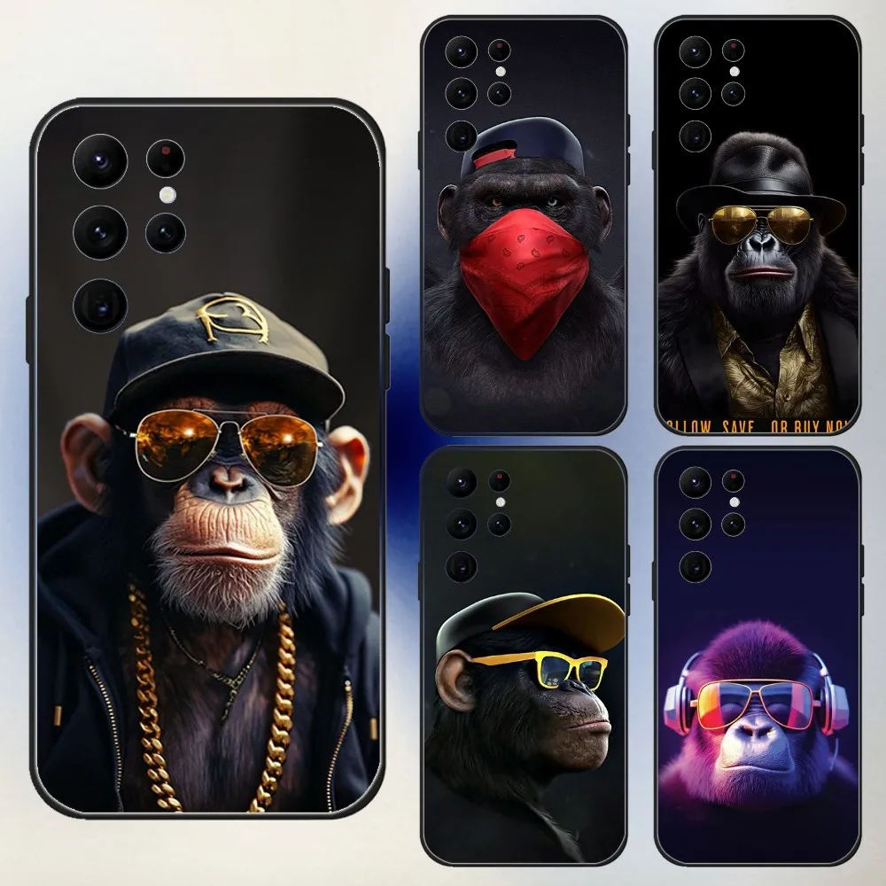 Крутой чехол с рисунком обезьяны и гориллы Ape для Samsung S24,23,22,30,21,10,9,Ultra,Plus,Lite,FE,5G, черный мягкий чехол