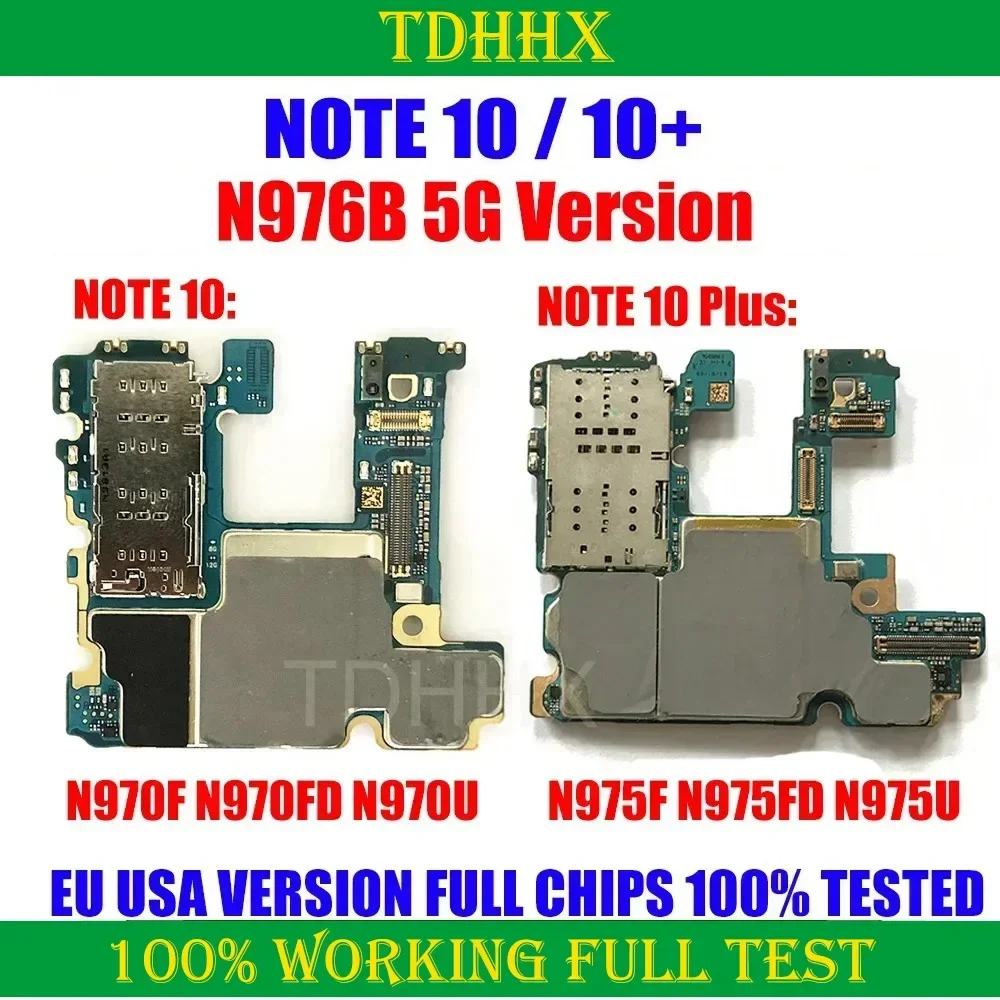 Unlocked Motherboard for SM Galaxy Note 10 N970F N970FD N970U Note 10 Plus 10+ N975F N975U N975FD N976B Logic Board Plate mobile motherboard