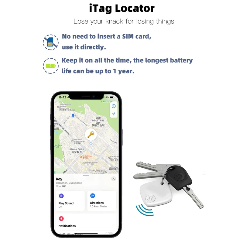 Smart Bluetooth GPS Tracker Work with Apple Find My APP ITag Anti Lost Reminder Device MFI Rated Locator Car Key Pet Kids Finder