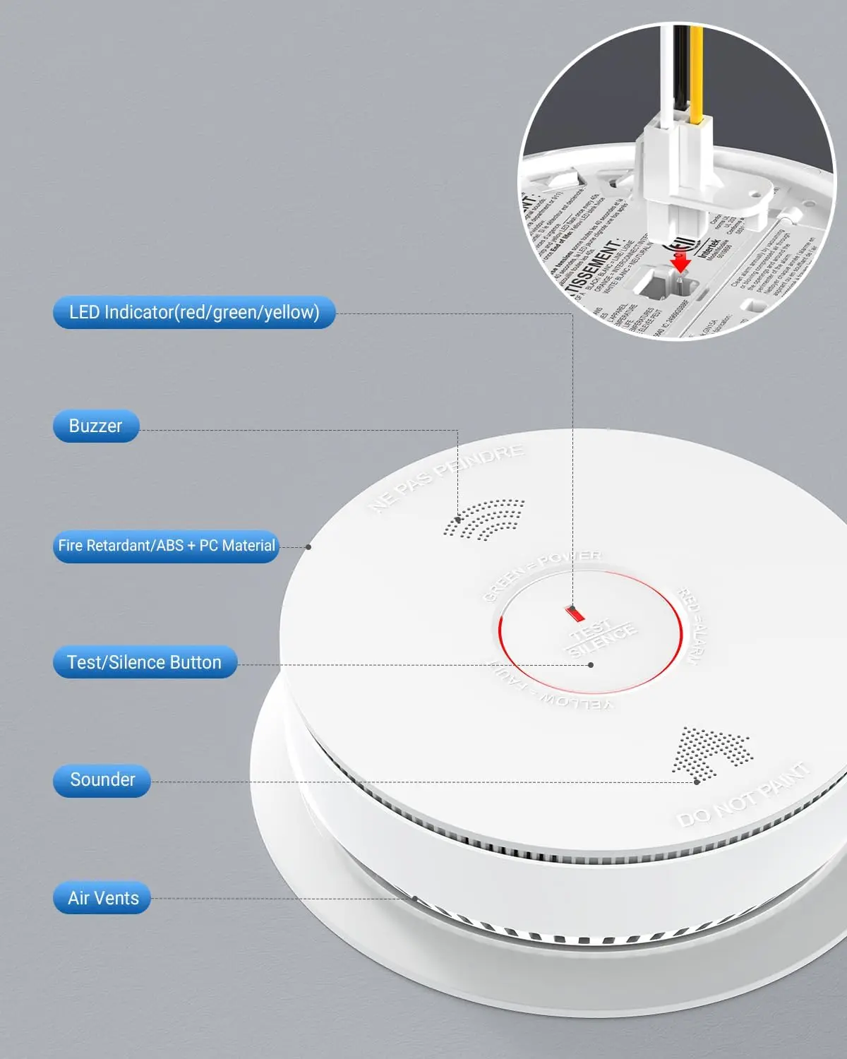 Smoke Detector Carbon Monoxide Detector Combo with 2 AA Batteries Back Up, 2 in 1 Smoke