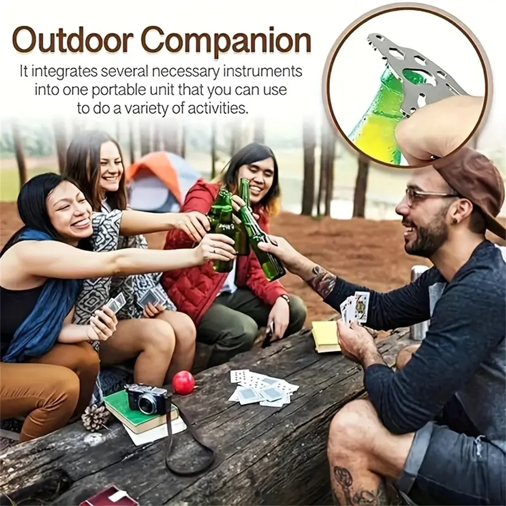 1pc Stainless Steel Monkey & Sasquatch Survival Tool Card Keychain - Durable, Multifunctional, Rust-Resistant - Perfect for Outd 3