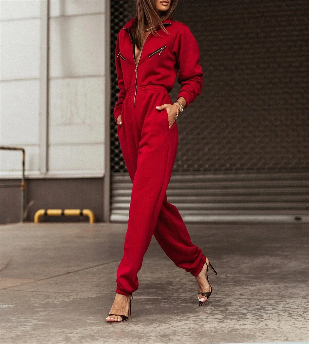 2023 Fleece Hoodie Jumpsuits Women Autumn Winter Casual Zipper Drawstring Playsuit Female One Piece Rompers Tracksuits