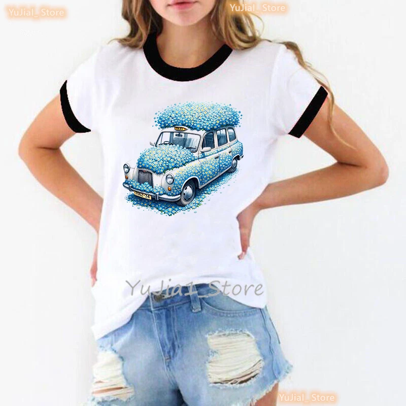 2024 heißer Verkauf Auto Blumen gedruckt T-Shirt Mädchen Sommer Mode T-Shirt Frauen weiß lässig T-Shirt Femme Harajuku Shirt – Detail 6