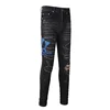 NEw Men's Embroidered Blue Snake Patchwork High Street Distressed Slim Fit Stretch Holes Patches Ripped Washed Black Jeans 2