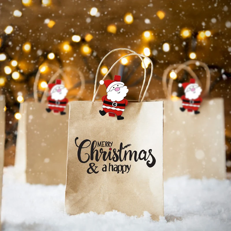 6pcs Christmas Cartoon Wooden Clips Xmas Party Photo Wall Gift DIY Decoration Handmade Crafts 2024 Christmas Home Decor New Year