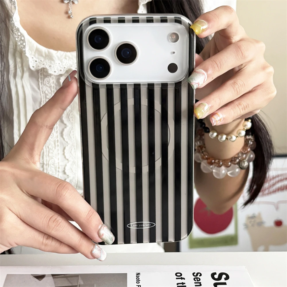 Cute Colorblock Stripes Pattern For Magnetic Wireless Charging For iPhone 17 16 15 14 13 12 Pro Max 11 Pro Max Shockproof Cover 3