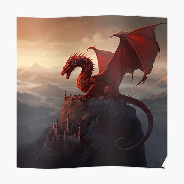 

Red Dragon Fantasy Painting Magnificen Poster Funny Decoration Modern Wall Mural Print Art Decor Painting Vintage Room No Frame