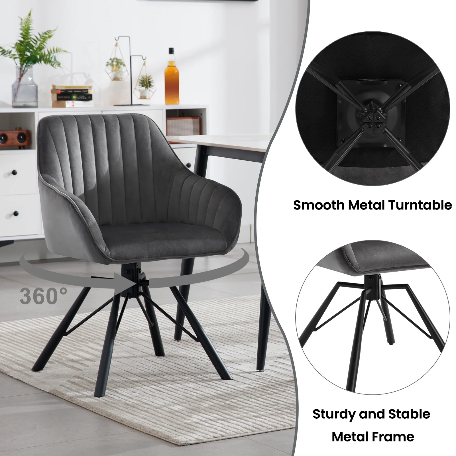 WOLTU 2 Stück/Set drehbare Esszimmerstühle aus Samt, ergonomischer Freizeitstuhl für das Wohnzimmer, gepolsterter Lounge-Küchenstuhl mit Armlehnen – Detail 7