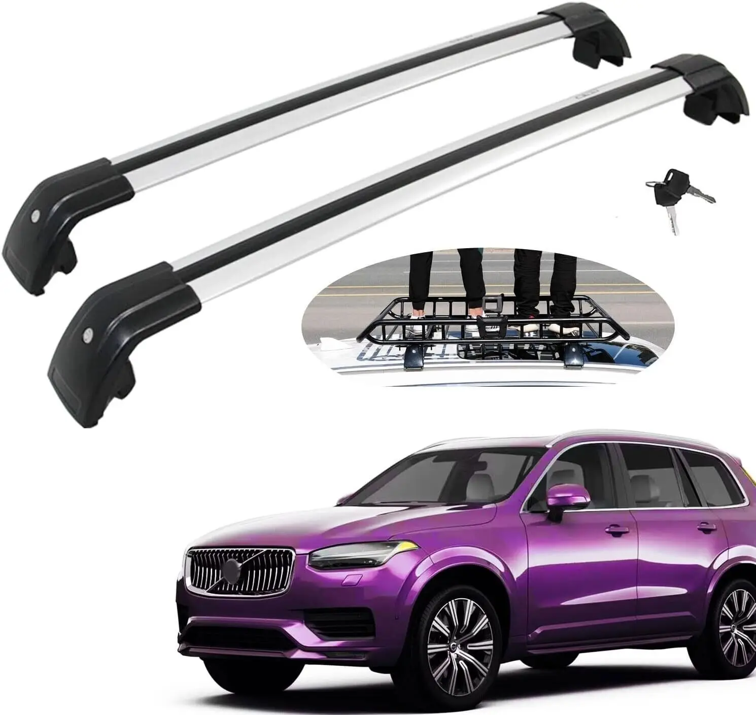 2Pcs Lockable Cross Bar Crossbars Cargo Roof Racks Fits For Volvo XC90
