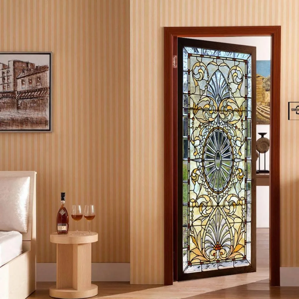 

2pc 3D Self-Adhesive Stained Glass Door Sticker Stained Glass Window Film PVC Balcony Bathroom Privacy Vinyl Decals Murals Decor