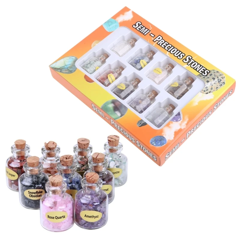 9 Bottles Mini Gemstone Bottles Chip Crystal Healing Tumbled Gem Reiki Wicca Stones Set Semiprecious Gem Stones Decor glass bottles,mini glass bottles