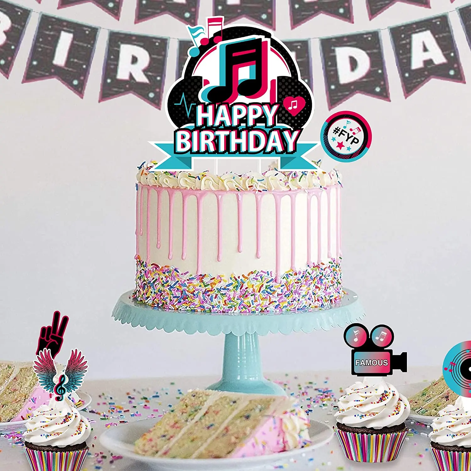 Cake Toppers Cake Topper 25pcs Tik Music Birthday Party Decorations Tik Musical Cake Toppers Music Karaoke Theme Party Supplies Birthday Cake Decor