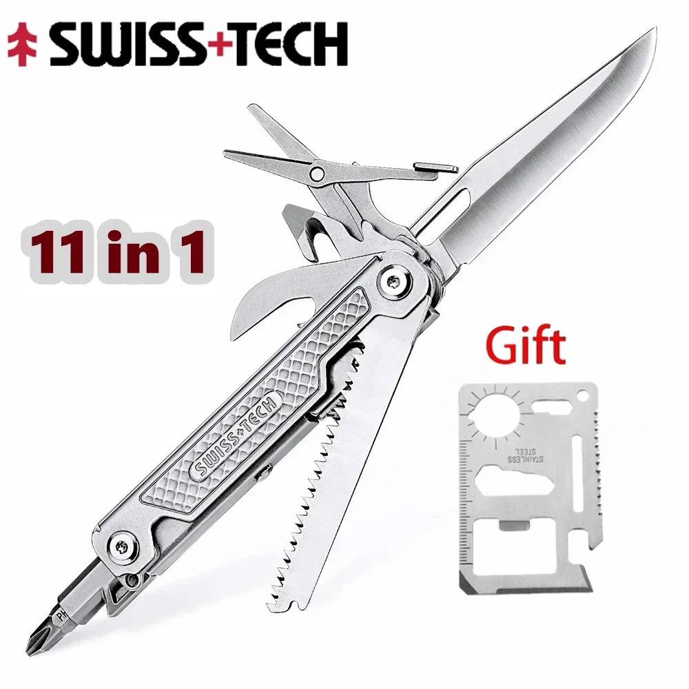 SWISS TECH 11 In 1 Mini Multitool Folding Knife EDC Outdoor Pocket Portable Knife Outdoor Camping Survival Equipment