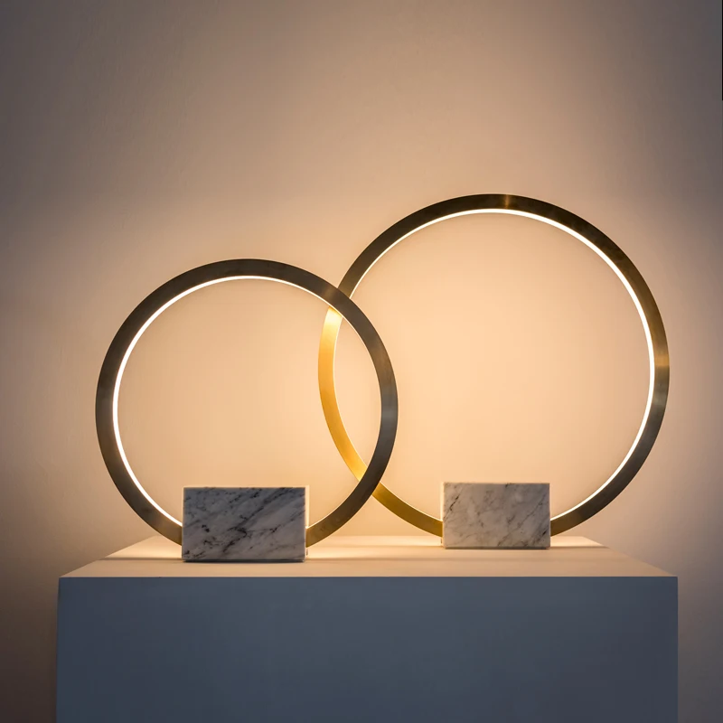 

Minimalist Creative Metal Ring Table Lamp Modern Nordic Study and Bedroom Warm Bedside Lamp Marble Internet Celebrity Table Lamp