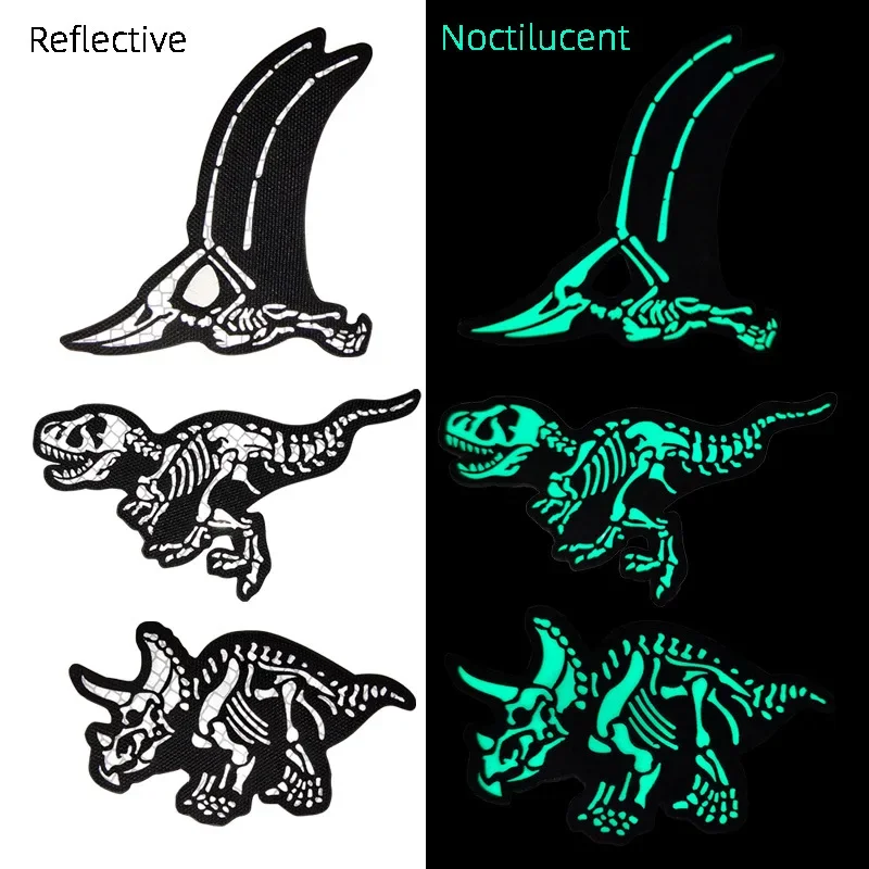 

Dinosaur Skull Noctilucence Infrared Embroidered Hook and Loop Patches for Clothing Armband Tactical Morale Badge on Backpack