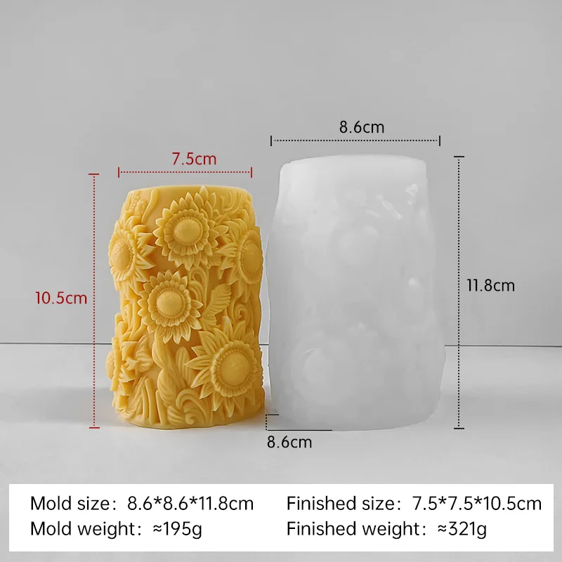 Handgemachte Aroma-Kerzen-Gipsornamente: Blumen-Säulenformen für Heimdekoration, 3D-Zylinder-Ahorn-Blüten-Tulpen-Silikonform – Detail 9