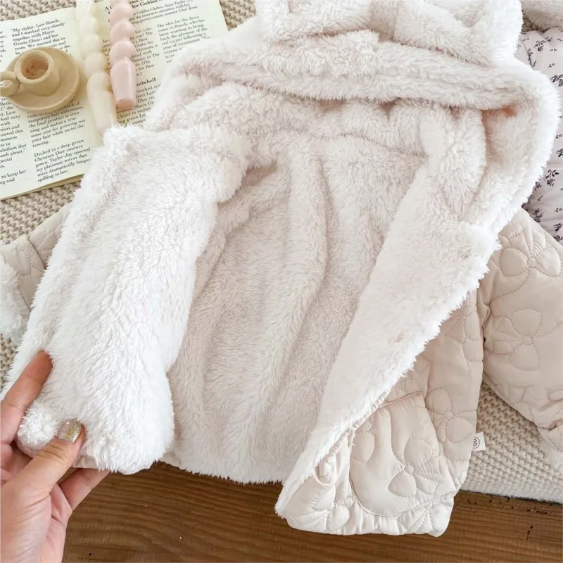 Newborn Baby Girl Hooded Cotton Padded Jacket Fleece Inside Snowsuit Infant Toddler Thick Winter Outwear 3-24M kids jackets winter coat