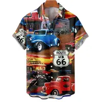 Hawaiian New Men's Shirt Route 66 Street Classic 3d Printed Short Sleeve Tee Rock Music Lapel Plus Size Man Top Vintage Clothes 1
