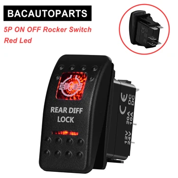 빨간색 LED 후면 디프 잠금 로커 스위치, SPST 5P ON OFF 12V 24V, 자동차 해양 보트 NARVA 칼링 ARB 스타일 자동차 교체 부품