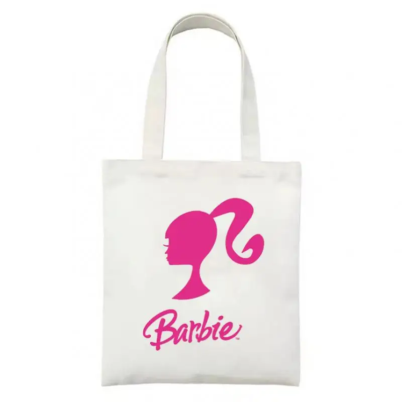 

Розовая Холщовая Сумка для Барби 40 см с милым мультяшным принтом Барби, сумка на плечо, складная сумка, сумка для покупок, милая сумка для хранения