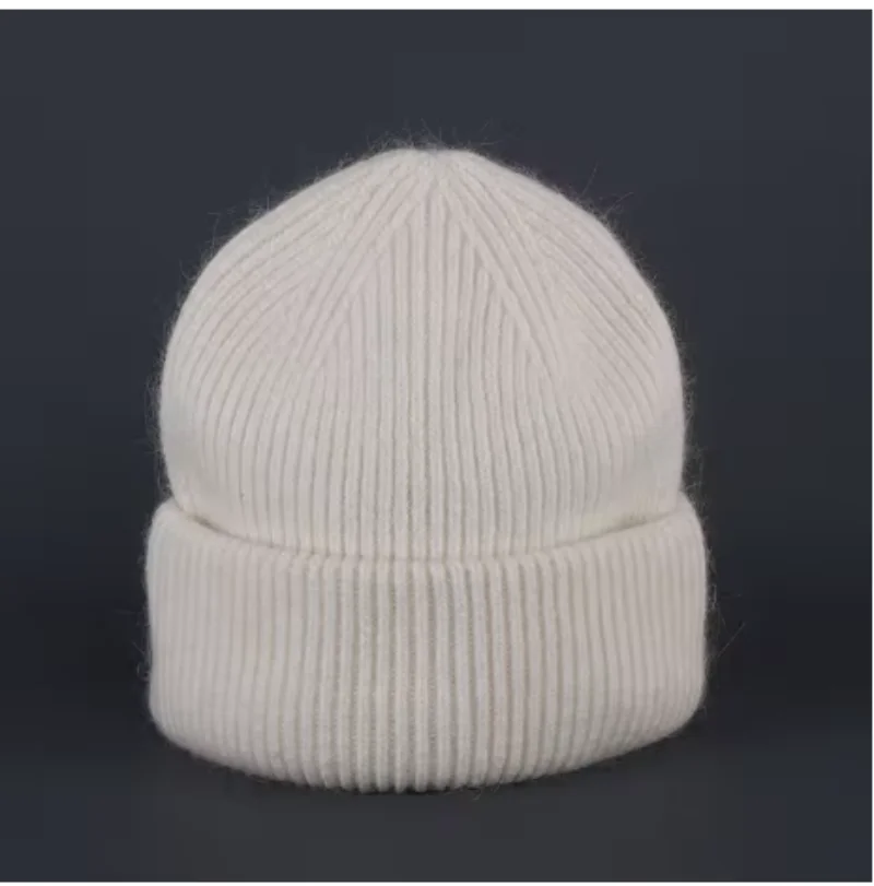 Winter rabbit fur fluffy knitted hat warm angora beanie hat for women girls soft warm ski snow outdoor knitted wool