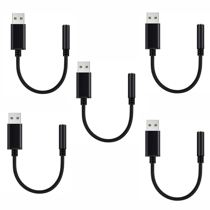 

5X USB To 3.5Mm Headphone Jack Audio Adapter,External Stereo Sound Card For PC, Laptop,For PS4,(0.6 Feet,Black)