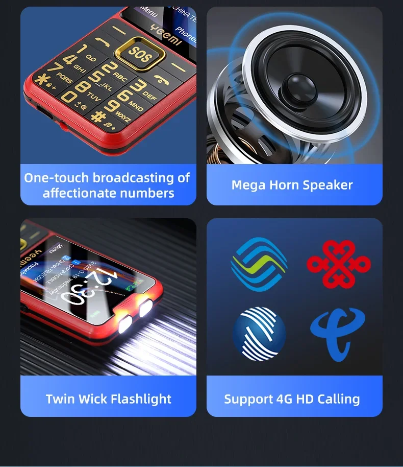 YEEMI K3 4G Long-lasting Battery Life Feature Phone 2.6 Inch Dual SlM 2500mAh Keypad Telephone Russia Keyboard for Elderly SOS