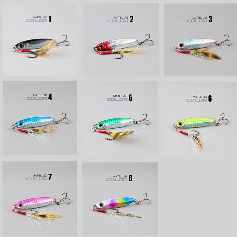 Artificial Bait Bass Hook Feather Fishing Colorful Carbon Metal Jig Lure Spinning Spoon of Minnow Sinking Casting Pesca Tackle