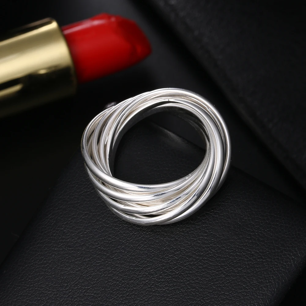 Silver Ring 925 Sterling Silver fine Five Circles for Women Man Fashion Folk-Wedding Party Gifts