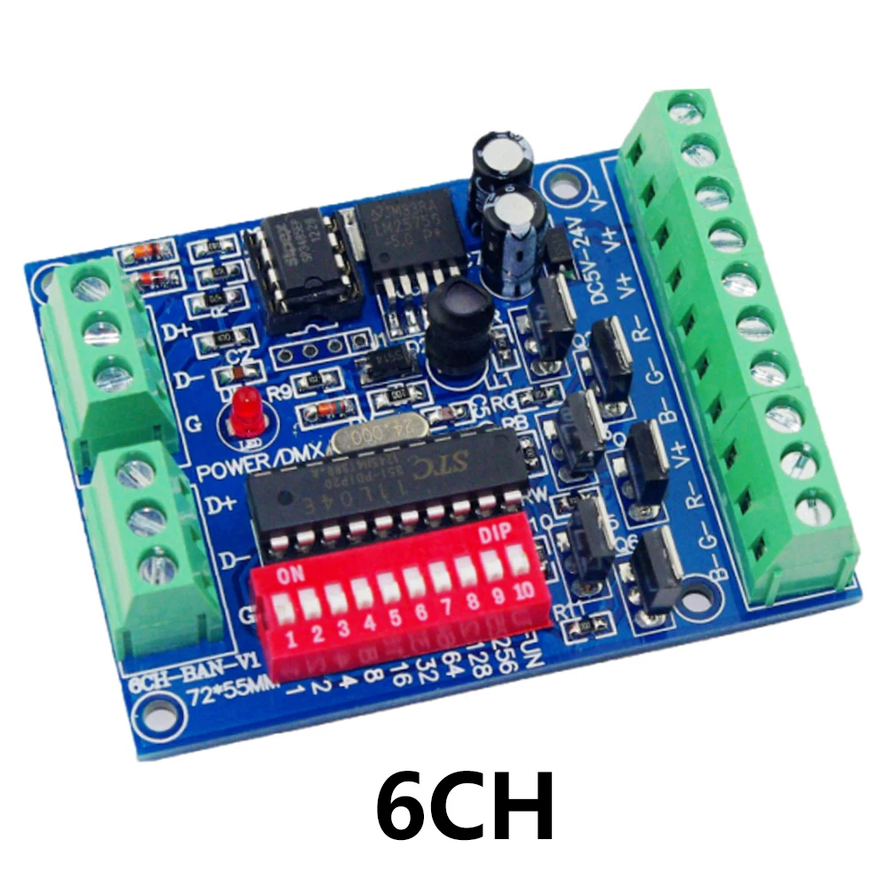 

6 Channel DMX512 Decoder Board 6CH DMX Control Board 2 Groups of RGB Output DC5V-24V