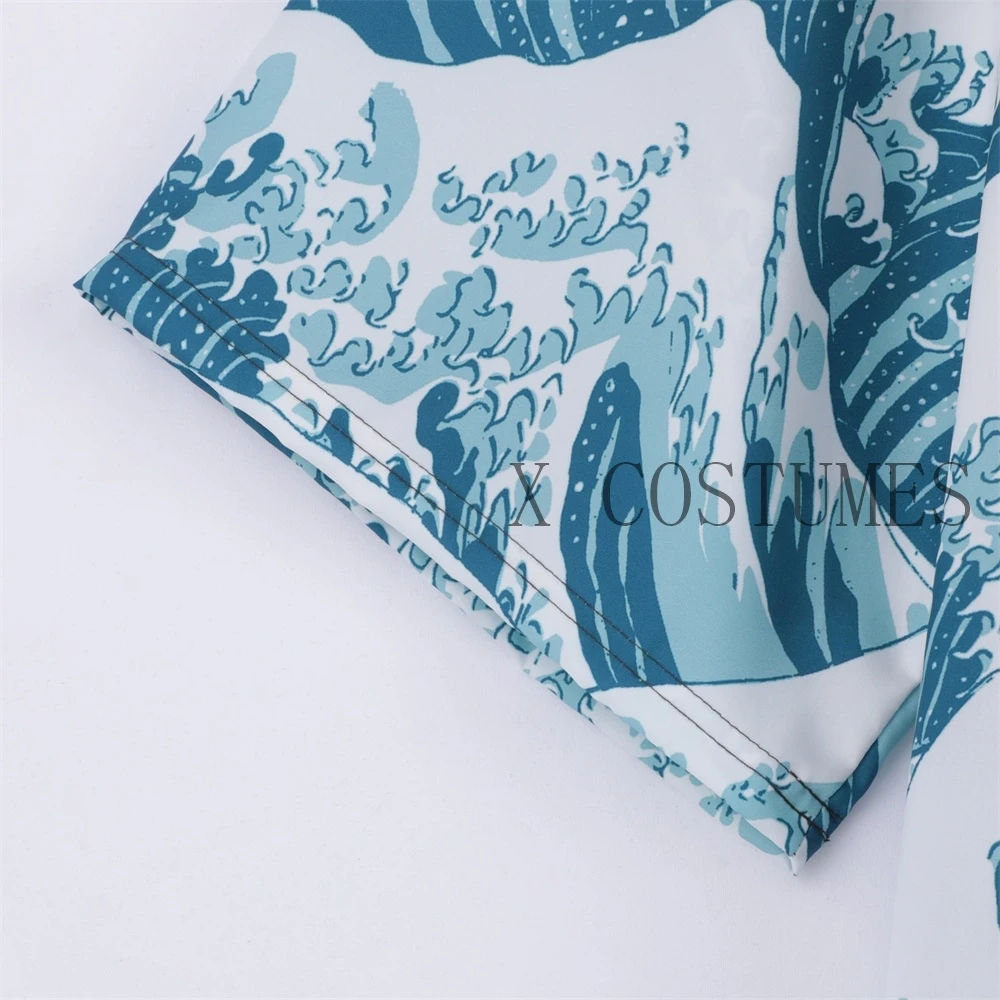 Japanese Kimono Japanese Kimono Cardigan Japanese Kimono Shirt Men's Kimono Cardigans Japanese ukiyoe sea wave Loose Fit Open Front Shirt Blue Casual Summer Beach