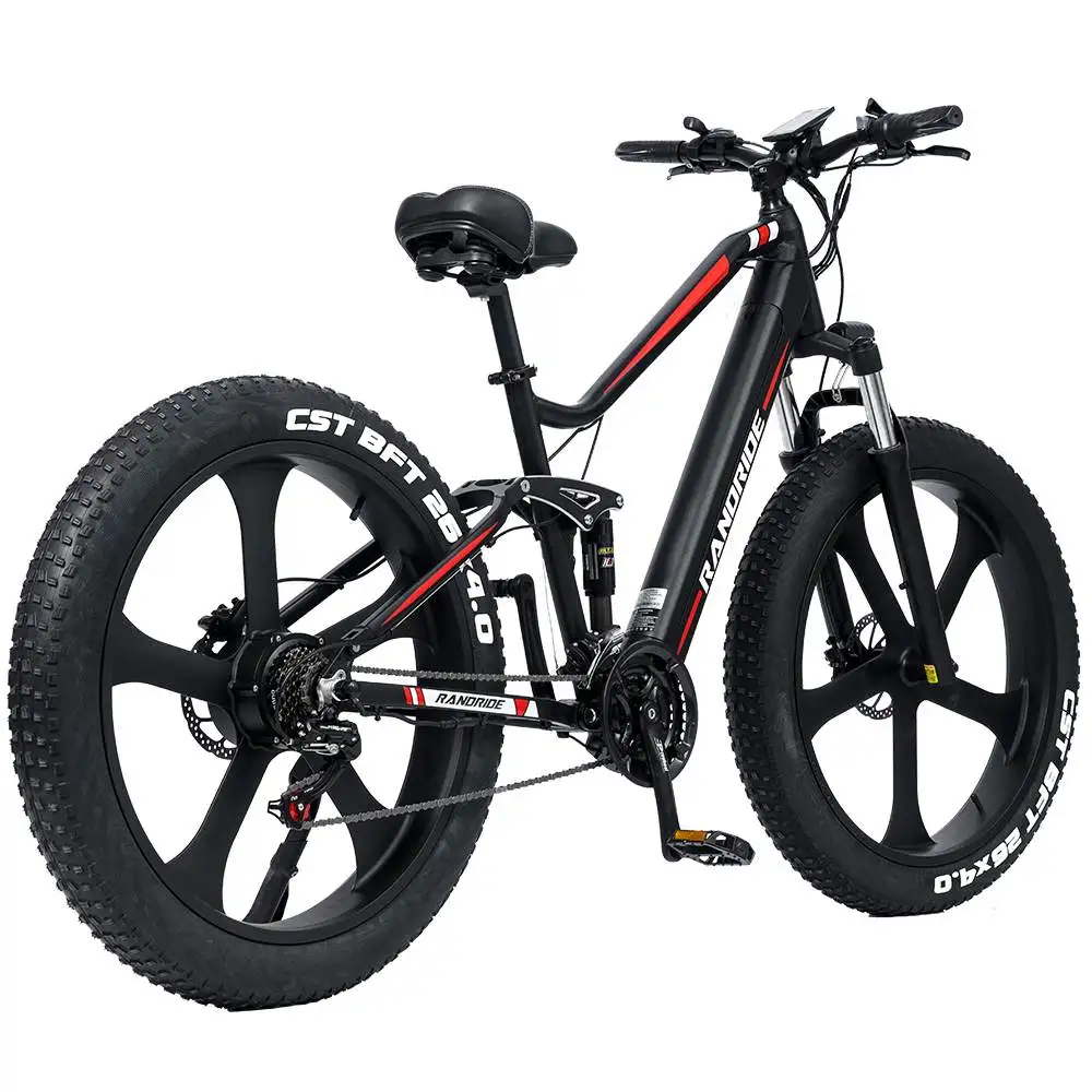 RANDRIDE YX90M Integrated 26Inch Fat Wheels Cruiser Electric Bike Mountain 21 speed Hydraulic oil brake Adult Electric Bicycle
