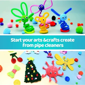 300pcs Kids Art Craft Supplies Set DIY Activities Parties 100 Pipe Cleaners 100 Pompoms 100 Wiggle Eyes Self Adhesive Toys Gifts 6