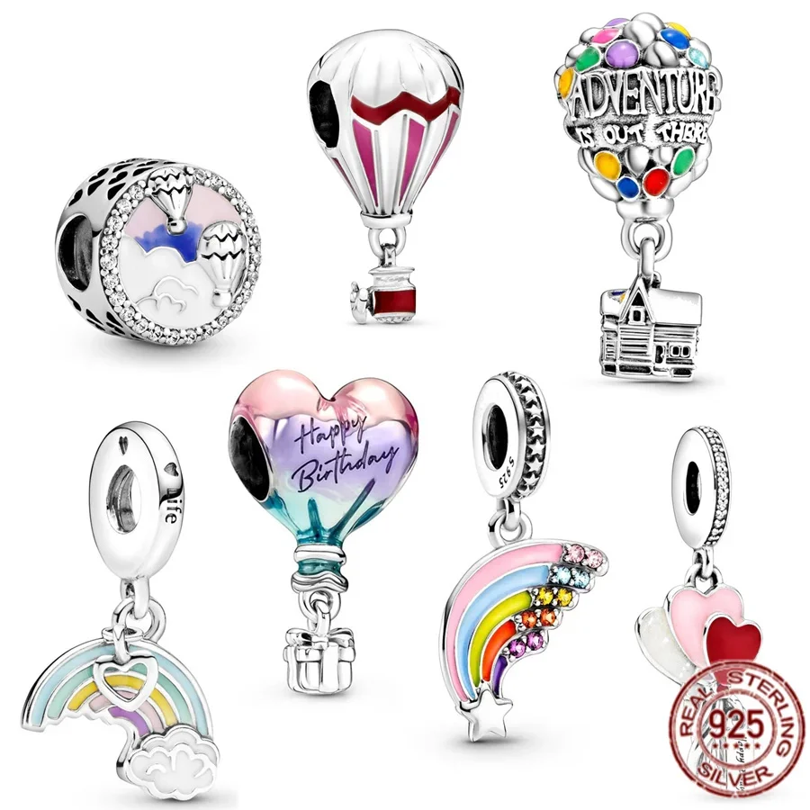 

Authentic Silver 925 Happy Bday Hot Air Balloon, Rainbow & Cloud Dangle Charm Bead Fit Original Bracelet Women Jewelry