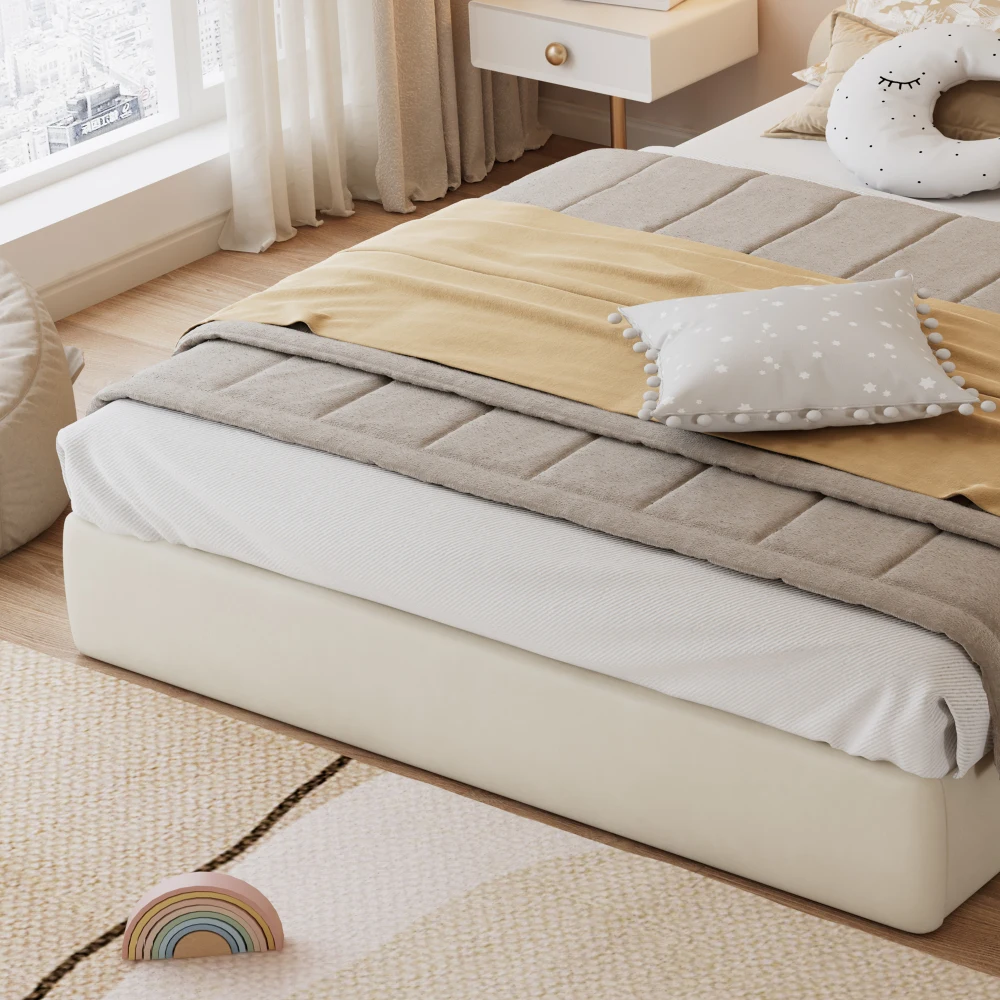Gepolstertes Doppelbett, Kopfteil mit gebogenen Blütenblättern, stilvoll und bequem, moderner Bettrahmen, Samt, Beige, 140 x 200 cm – Detail 21