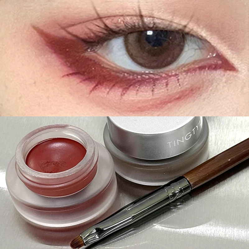Waterproof Matte Red Eye Liner Paste with Blade Brush Soft Easy Coloring Slim Bold Gel Eyeliner Silkworm Cream Natural Tint gel eyeliner