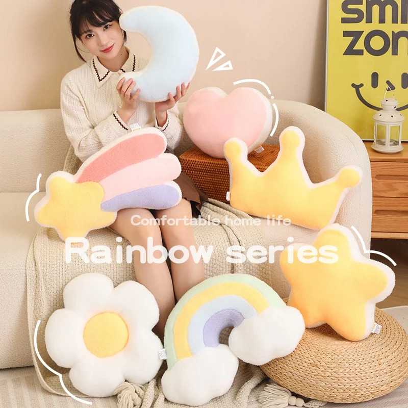 Hot sale Candy Rainbow Lucky Cloud Star Moon Plush Pillow Colorful Crown Memeor Pillow Cushion Sofa Home Decoration Throw Pillow